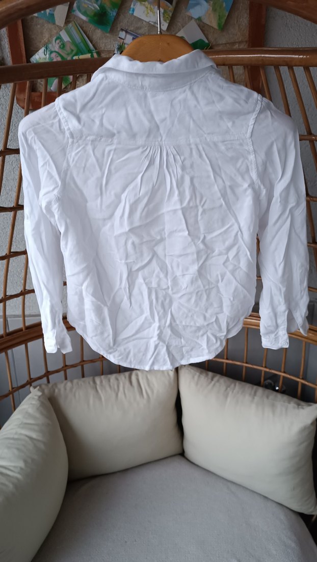 Kadın Beyaz Keten Düğmeli Gömlek - Görsel 4