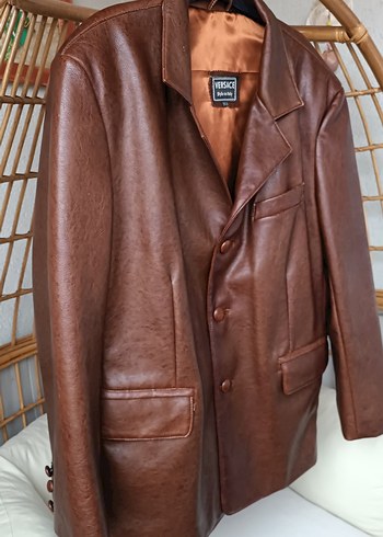 Kahverengi Deri Düğmeli Erkek Ceket - Görsel 3