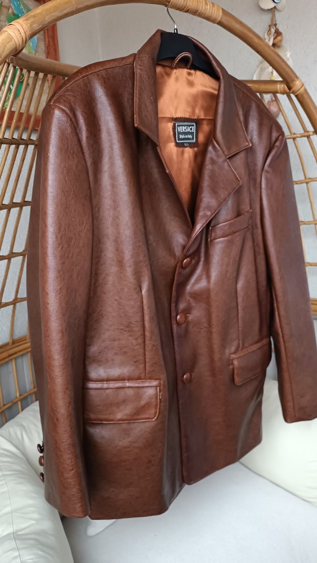 Kahverengi Deri Düğmeli Erkek Ceket - Görsel 3