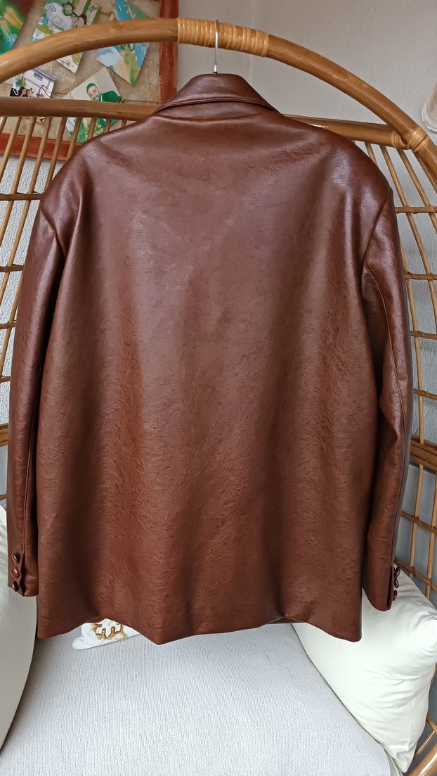 Kahverengi Deri Düğmeli Erkek Ceket - Görsel 2