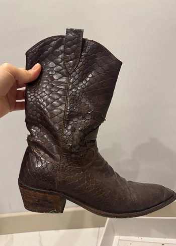 Acı kahve Yılan Derisi Desenli kovboy çizme - Görsel 5