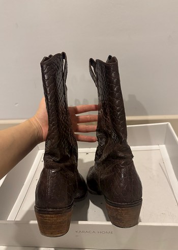 Acı kahve Yılan Derisi Desenli kovboy çizme - Görsel 6