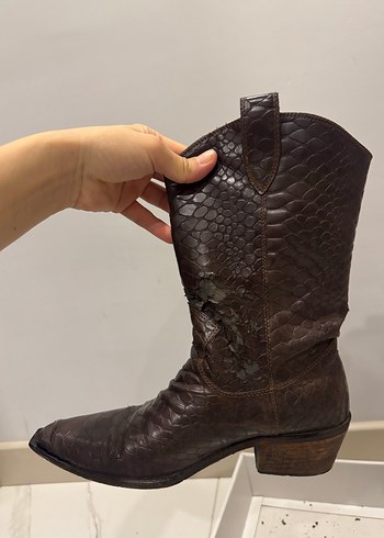 Acı kahve Yılan Derisi Desenli kovboy çizme - Görsel 4