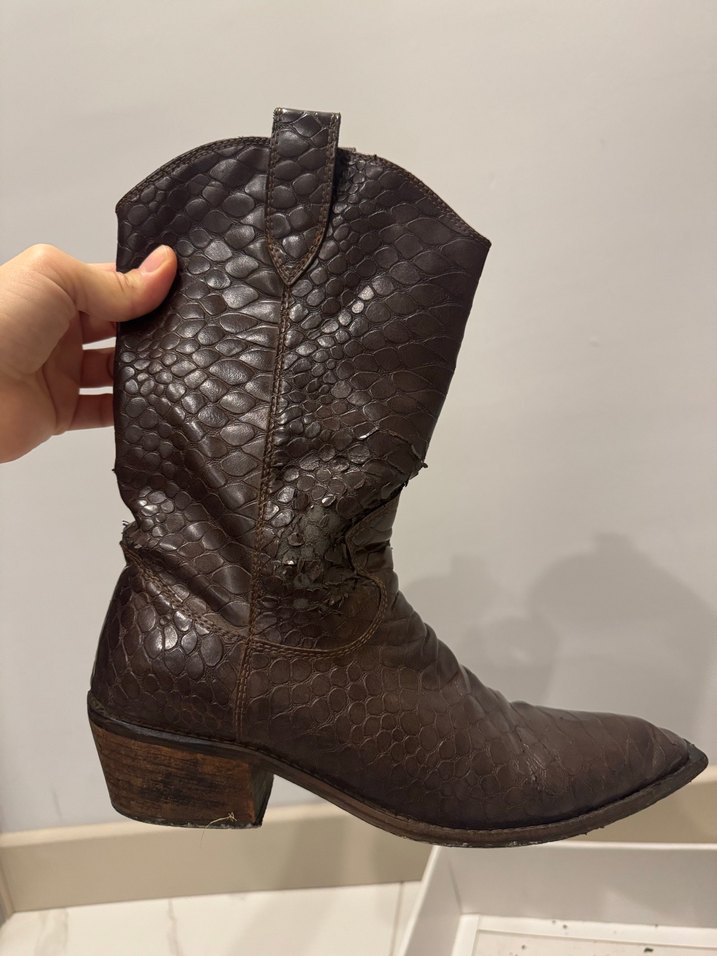 Acı kahve Yılan Derisi Desenli kovboy çizme - Görsel 5
