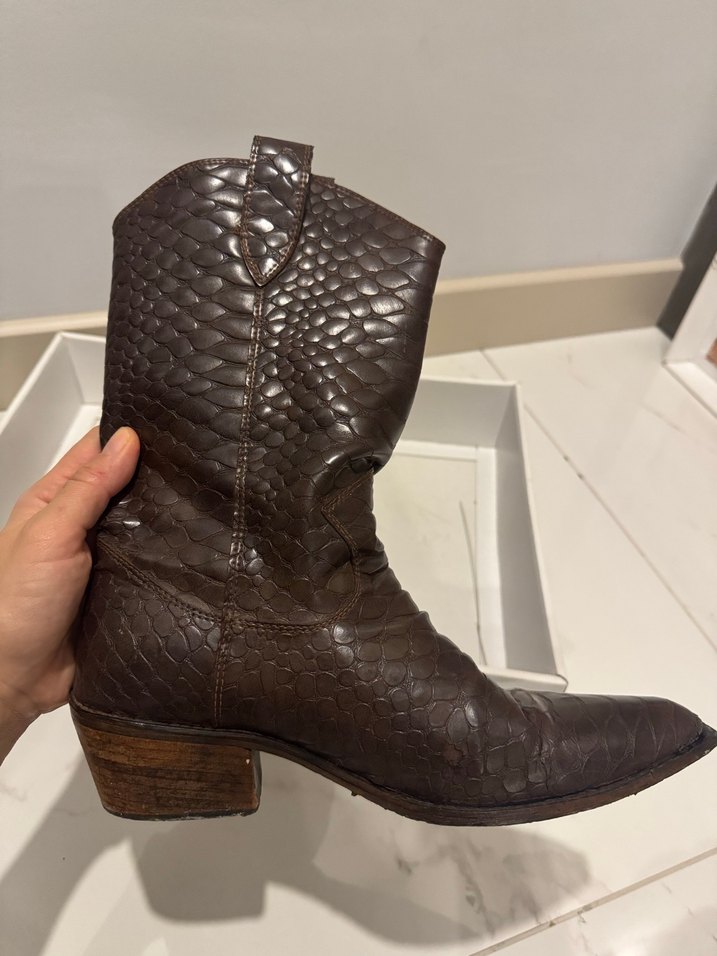 Acı kahve Yılan Derisi Desenli kovboy çizme - Görsel 3