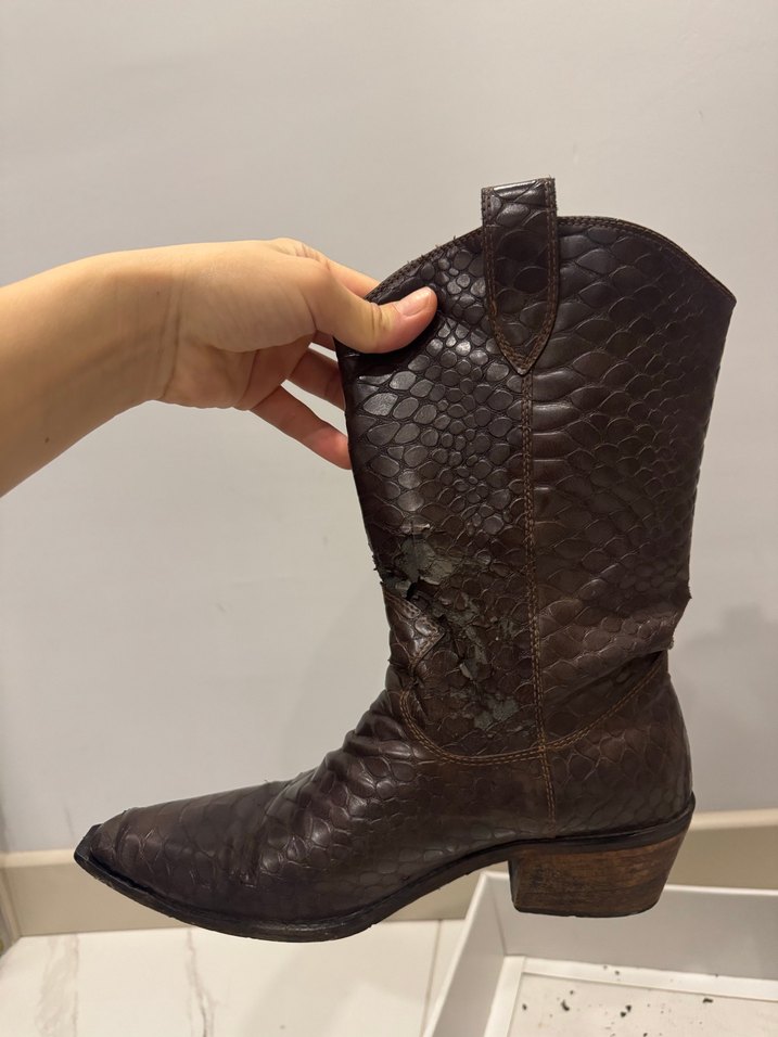 Acı kahve Yılan Derisi Desenli kovboy çizme - Görsel 4