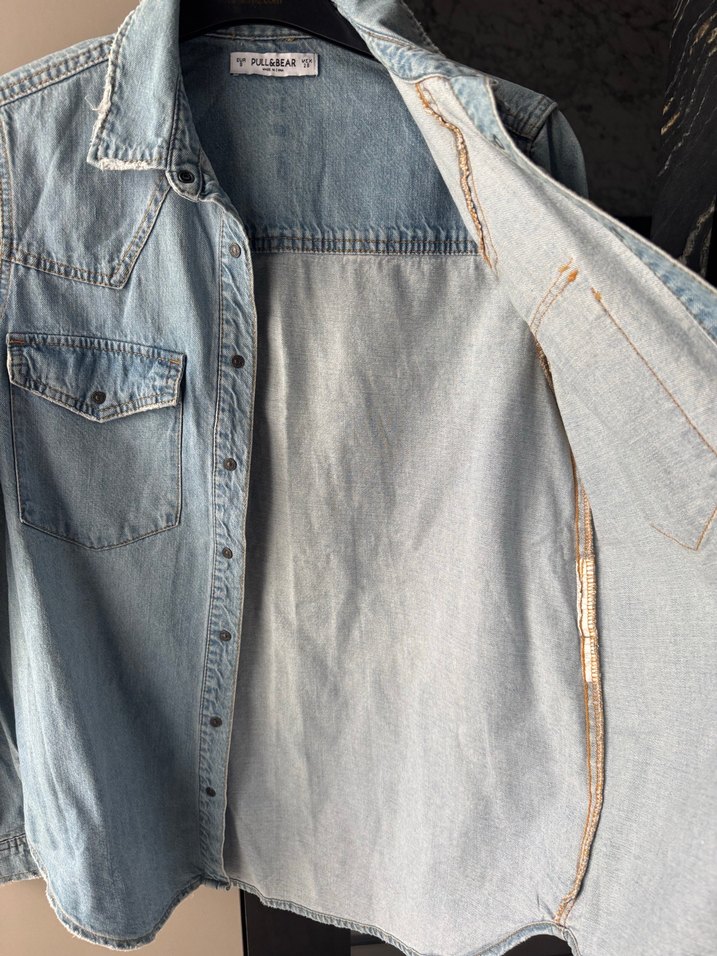 Düğmeli Denim Kadın Gömlek - Görsel 3