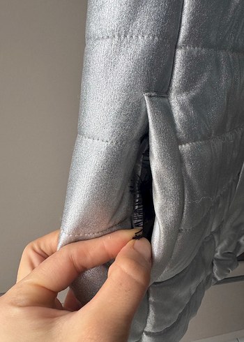 Düğmeli Gri neon Yüksek Yakalı Kadın Yelek - Görsel 3