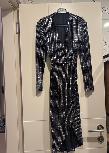 Gri Payetli Midi elbise - Görsel 10