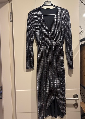 Gri Payetli Midi elbise - Görsel 2