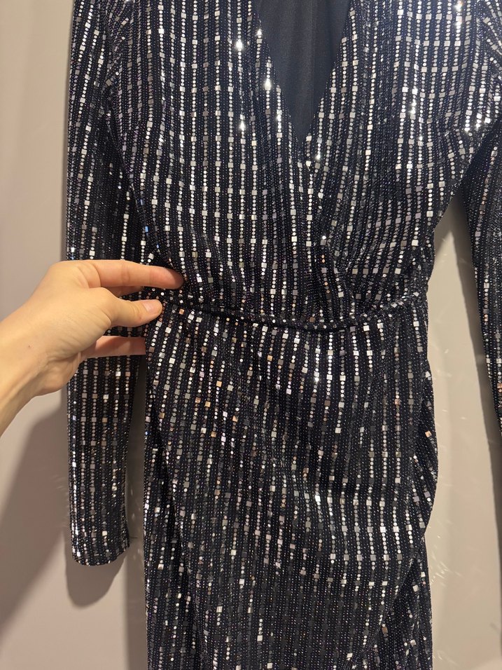 Gri Payetli Midi elbise - Görsel 3