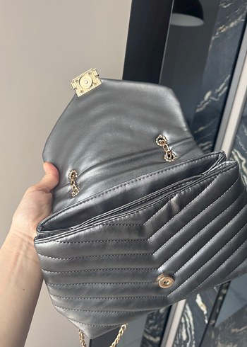 Gri Deri Zincir Detaylı Kadın Çanta - Görsel 4