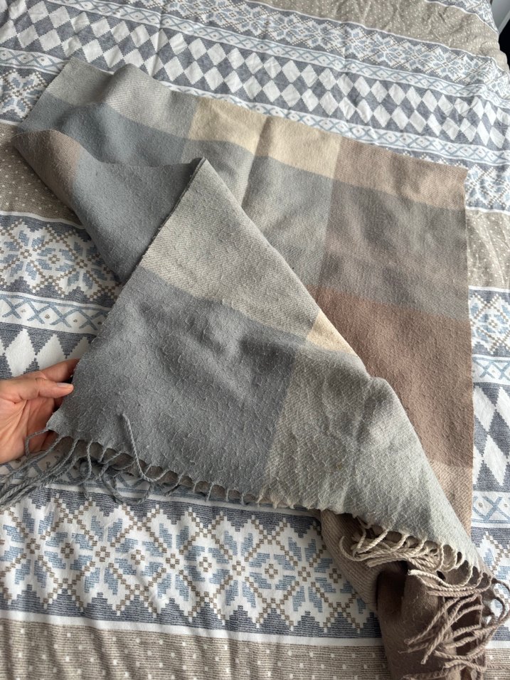 Yün Bohem Tarzı Bej Gri Kadın Şal - Görsel 3