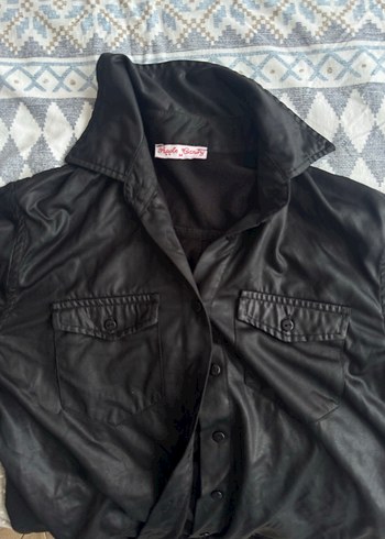 Siyah Deri Uzun Kollu Gömlek Ceket - Görsel 3