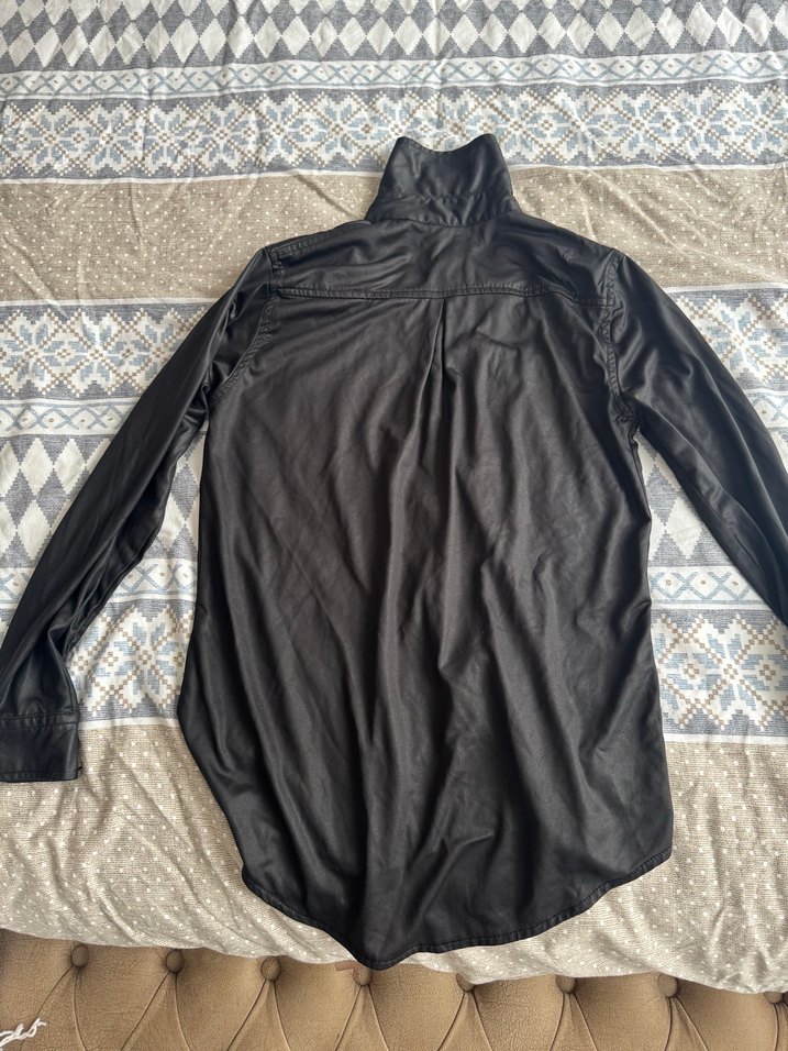 Siyah Deri Uzun Kollu Gömlek Ceket - Görsel 2
