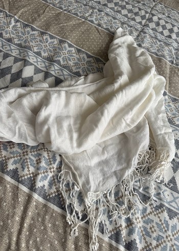 Beyaz Keten Kadın Şal - Görsel 3