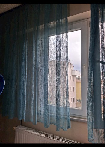 mint turkuaz 2 kat pileli tül perde mermer boyu - Görsel 3