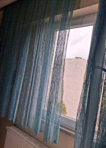 mint turkuaz 2 kat pileli tül perde mermer boyu - Görsel 4