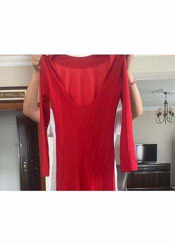 Bershka Uzun Kollu Kırmızı Drapeli Kadın Elbise