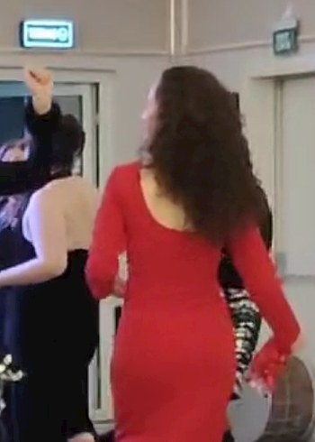 s Beden Uzun Kollu Kırmızı Drapeli Kadın Elbise