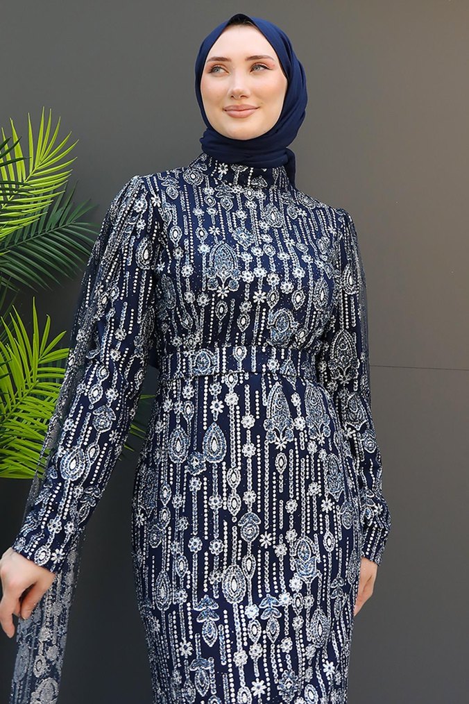tesettür abiye lacivert pelerinli - Görsel 3