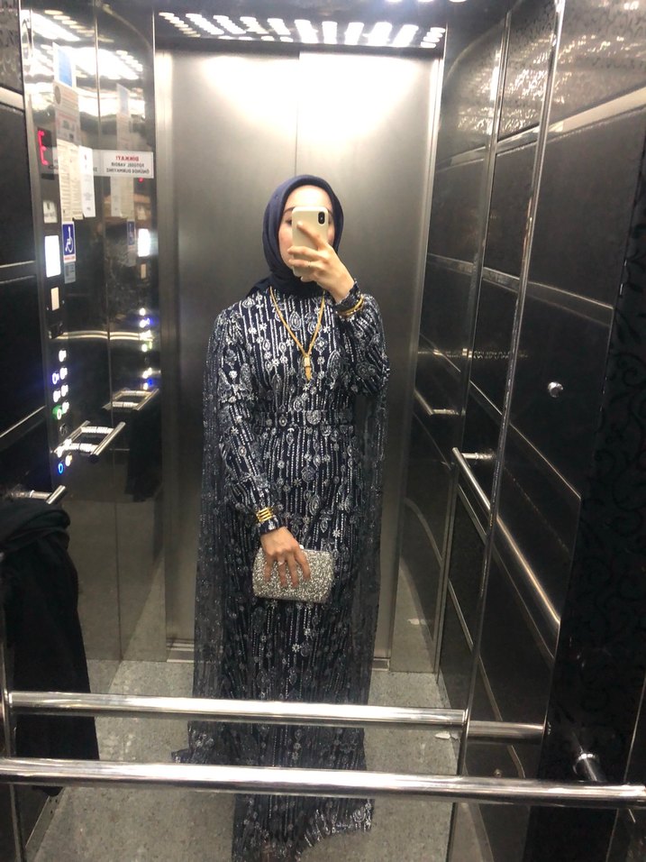 tesettür abiye lacivert pelerinli - Görsel 5