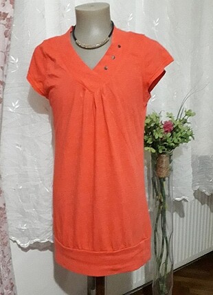 Portakal renkli kısa elbise 40 beden 100 % pamuk
