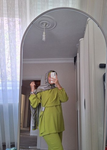 Haki Midi Dökümlü Uzun Kollu Tunik Takim