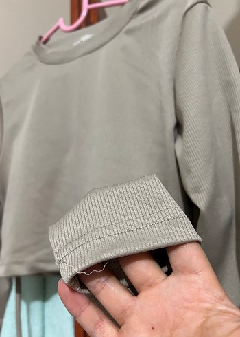 Bej Kadın Uzun Kollu Crop Tişört - Görsel 2