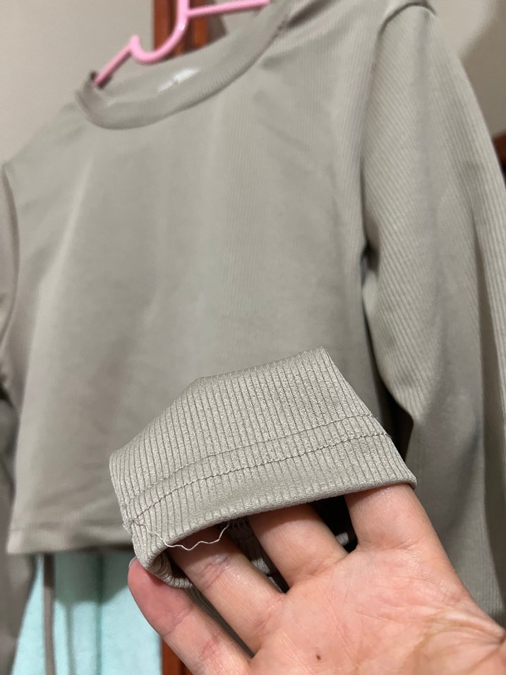 Bej Kadın Uzun Kollu Crop Tişört - Görsel 2