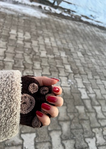 Kahverengi Örgü Parmaksız Kadın Eldiven - Görsel 3