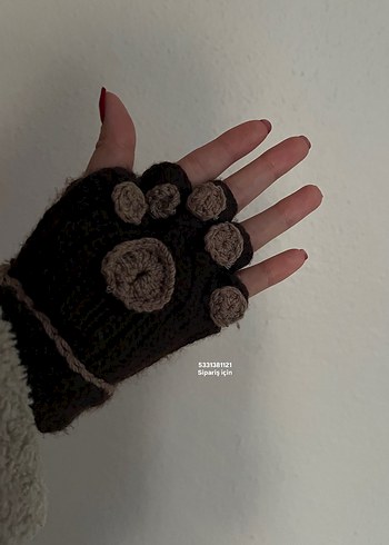 Kahverengi Örgü Parmaksız Kadın Eldiven - Görsel 2