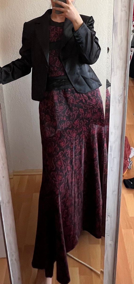 Bordo Desenli Uzun Gotik Kadın Takım - Görsel 2