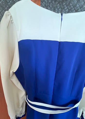 Nakışlı Kemerli Mavi Uzun Elbise - Görsel 6