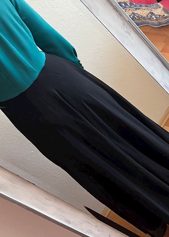 Düğmeli Turkuaz Yakalı Uzun Kollu Elbise - Görsel 6