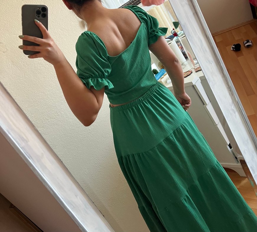 Bohem Midi Yeşil Kadın Etek - Görsel 4