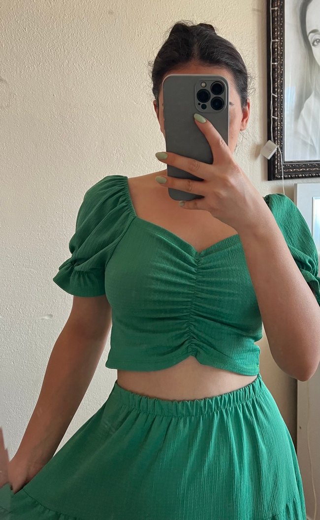 Bohem Midi Yeşil Kadın Etek - Görsel 2