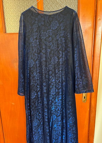 Uzun Kollu Lacivert Bohem Tarz Uzun Kadın Elbisesi - Görsel 5