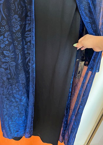 Uzun Kollu Lacivert Bohem Tarz Uzun Kadın Elbisesi - Görsel 3