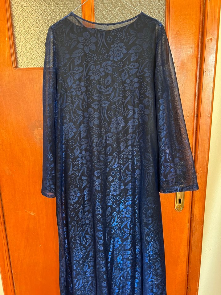 Uzun Kollu Lacivert Bohem Tarz Uzun Kadın Elbisesi - Görsel 5