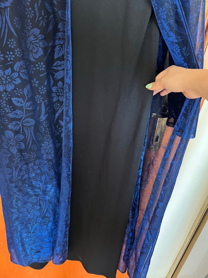 Uzun Kollu Lacivert Bohem Tarz Uzun Kadın Elbisesi - Görsel 3