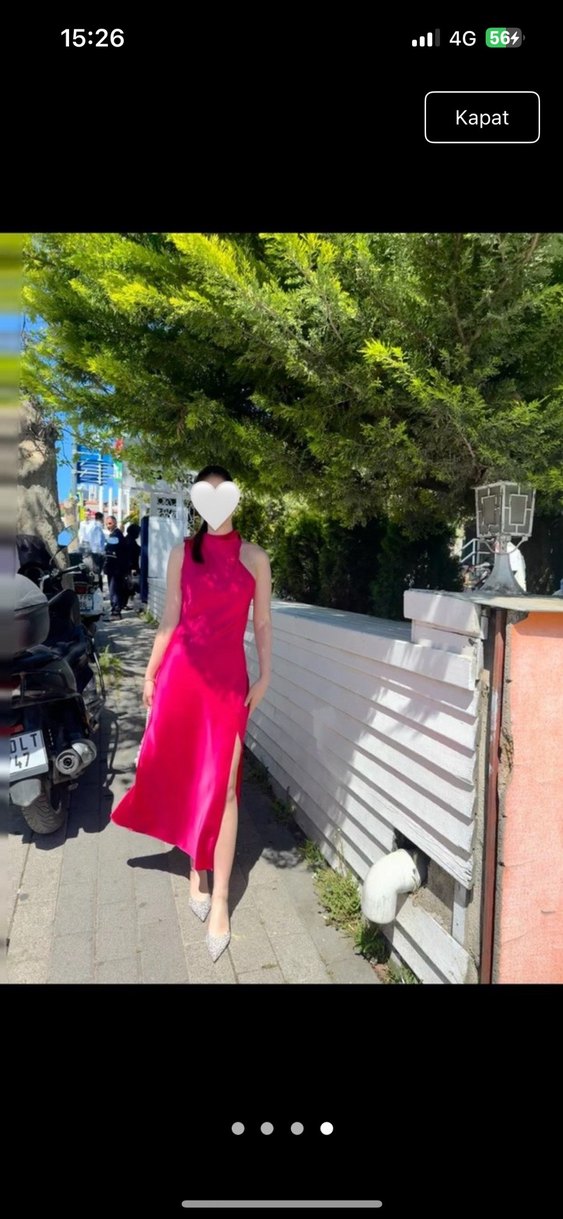 Pembe Yüksek Yakalı Midi Drapeli Kadın Elbise - Görsel 2