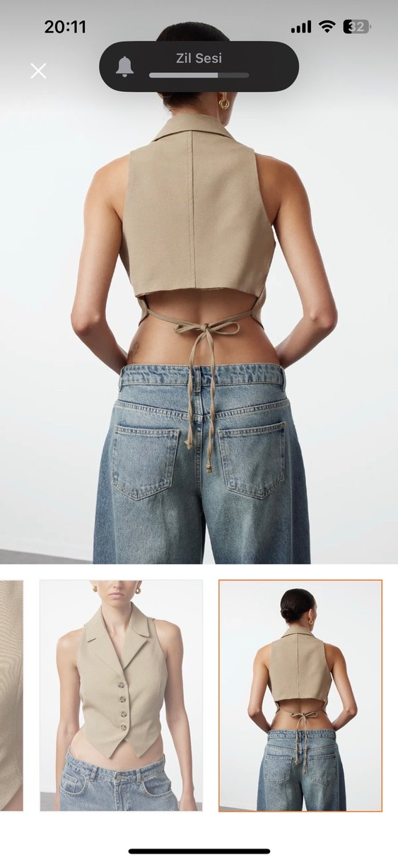 Bej Düğmeli V Yaka Kadın Yelek - Görsel 2