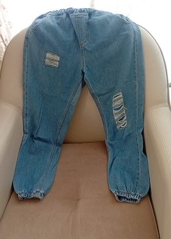 Kadın Mavi Parlak Bol Kesim Denim Jean
