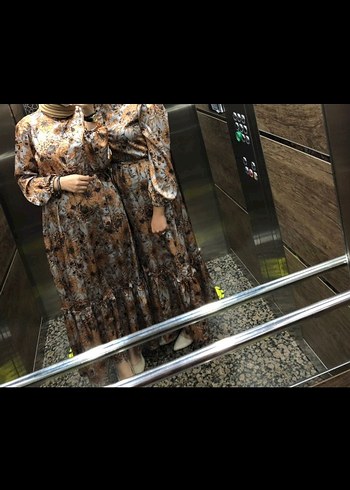 Fujimax Kahverengi Batik Desenli Uzun Elbise