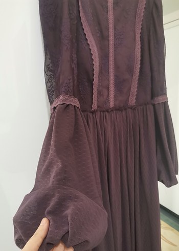 36 Beden bordo Renk Bordo Uzun Kollu Gotik Uzun Elbise