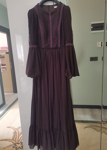 Bordo Uzun Kollu Gotik Uzun Elbise