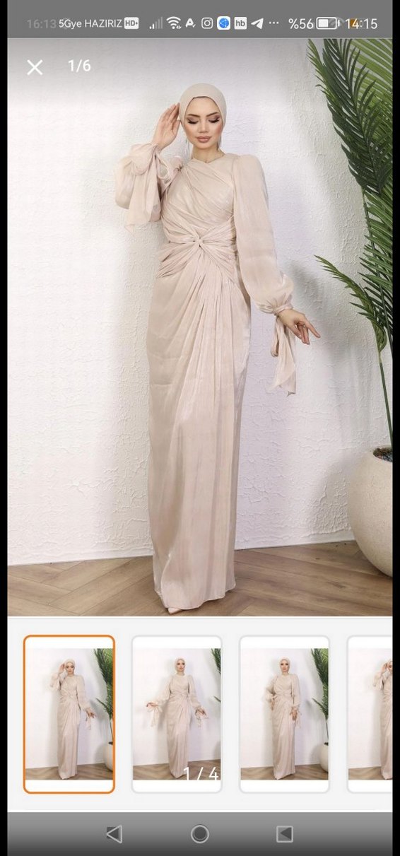 Bej Drapeli Uzun Abiye Elbise - Görsel 2