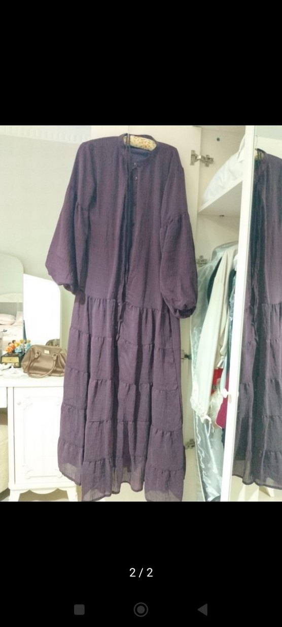 Fırfırlı Mor Uzun Pamuklu Elbise - Görsel 2
