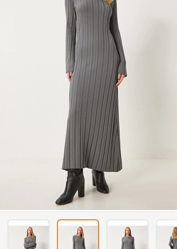 Gri Pileli Uzun Kadın Elbise - Görsel 3